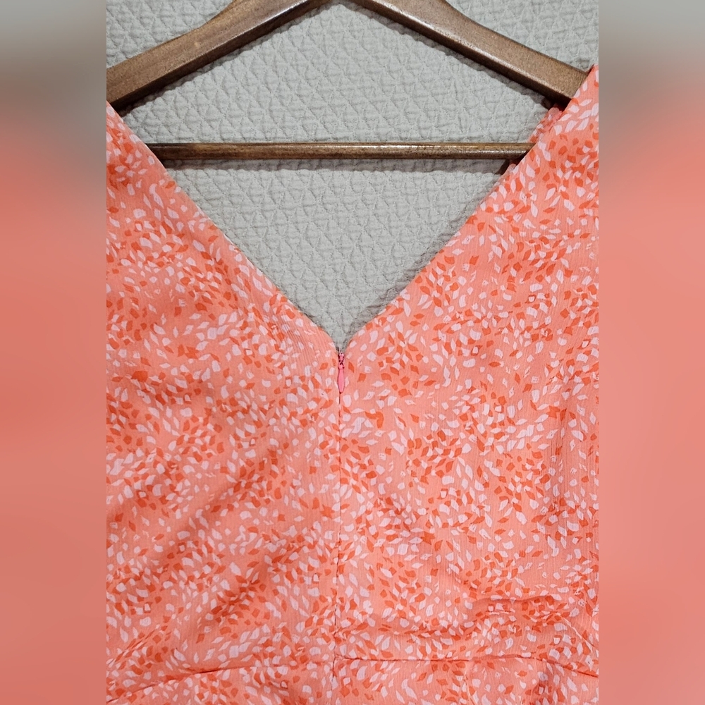 DKNY Coral Orange & White Floral Formal Dress Nordstrom Size 16 NWOT - Picture 3 of 10